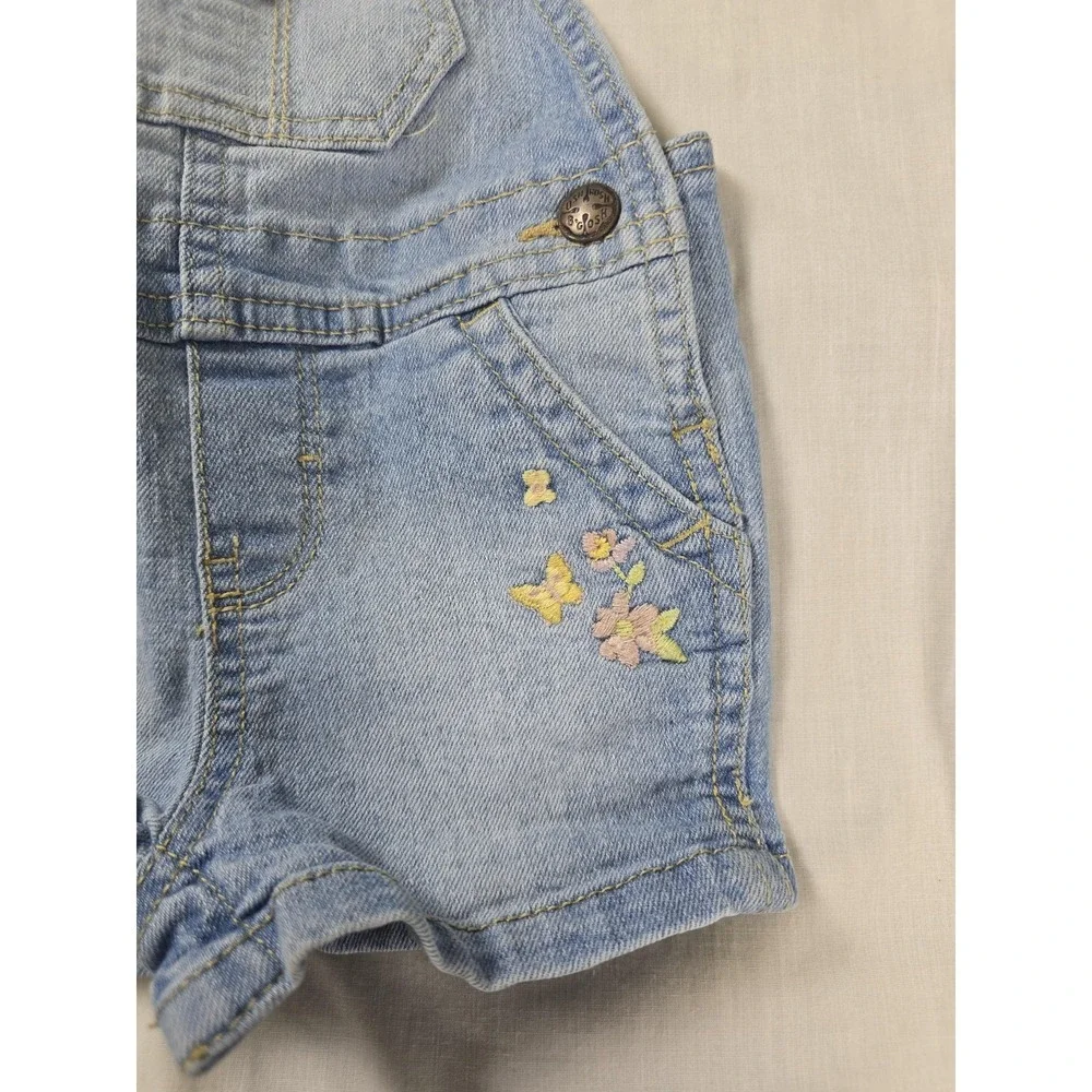 OshKosh B'gosh Shortalls Baby Girls 12 Months Blue Denim Snap Crotch Floral
